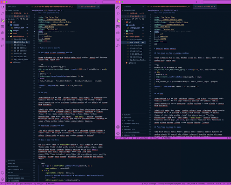Screenshot of amount of code visible on my old HP monitor vs amount of code visible on new RD monitor