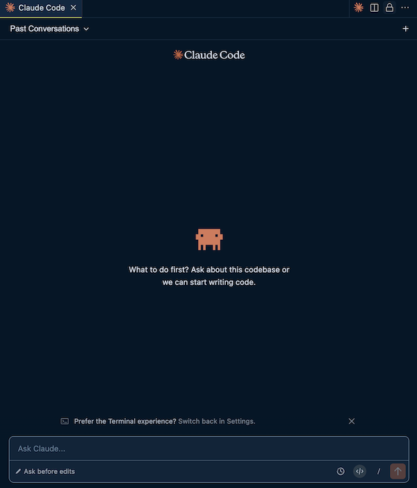 The Claude Code native extension open in VS Code