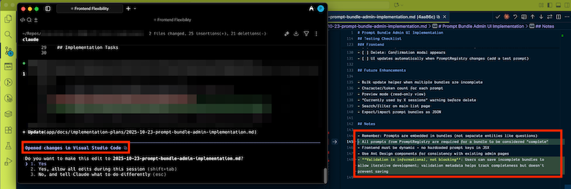 How it looks when Claude Code shows a code change it wants to make in the open VS Code repo