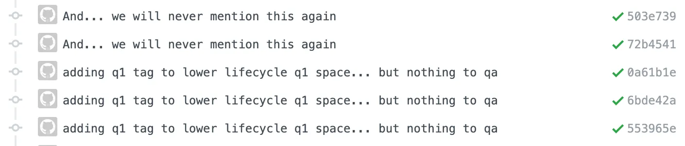 Nonsense commit messages that are all the same