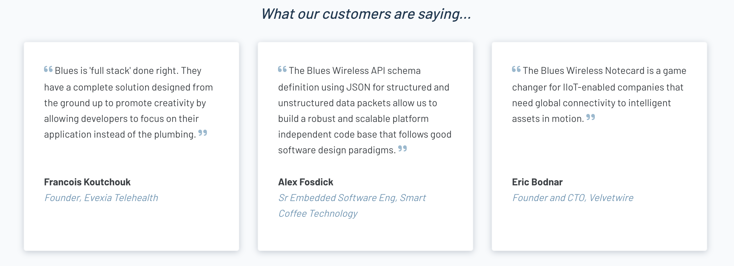 The cards with customer quotations designed to slide into view with the help of intersection observer