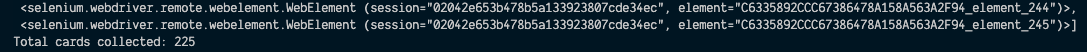 Count of the amount of NFTs collected from the get_cards() method