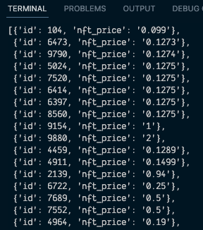 Output from each of the NFT cards run through the get_nft_data() method