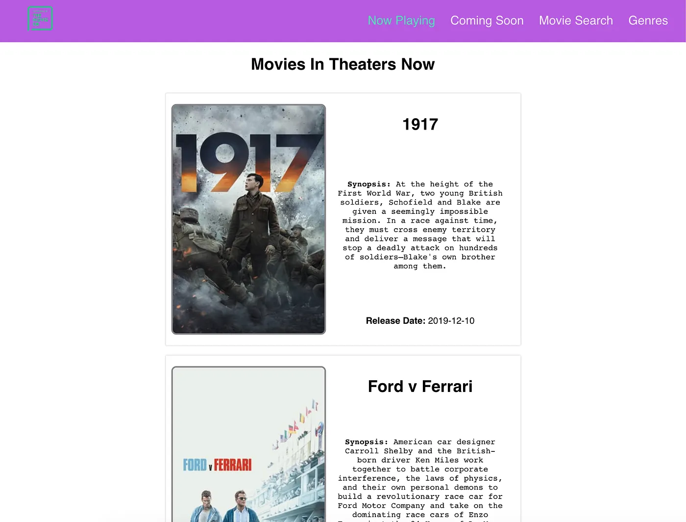 Desktop version of movie app