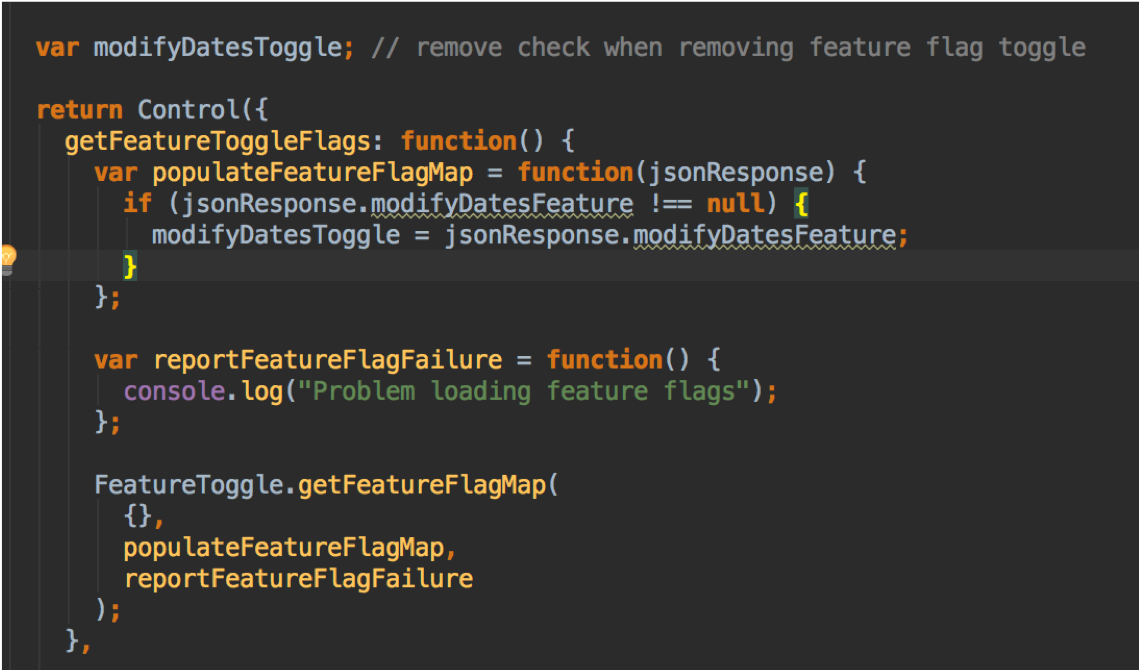 Feature toggle code for showing / hiding particular date / time feature