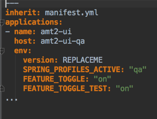 QA manifest that includes feature toggles