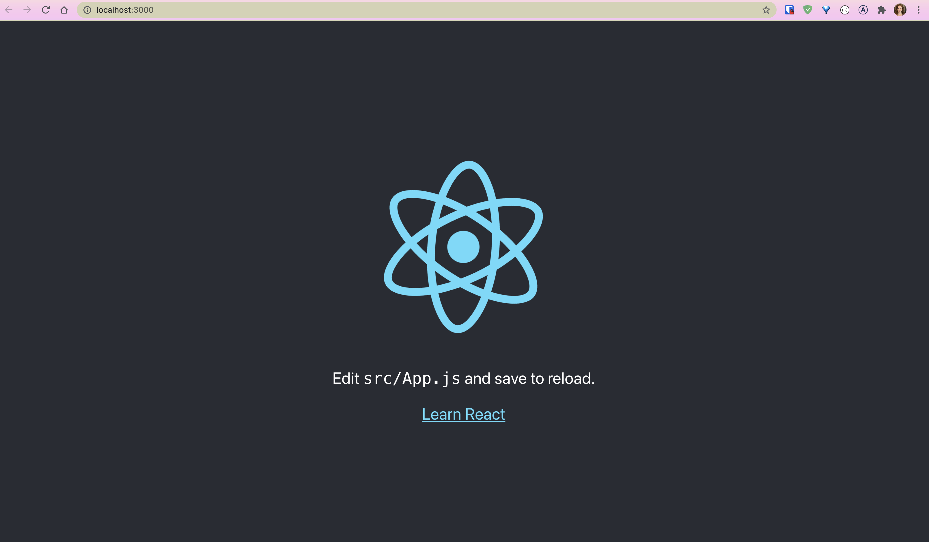 React app running locally