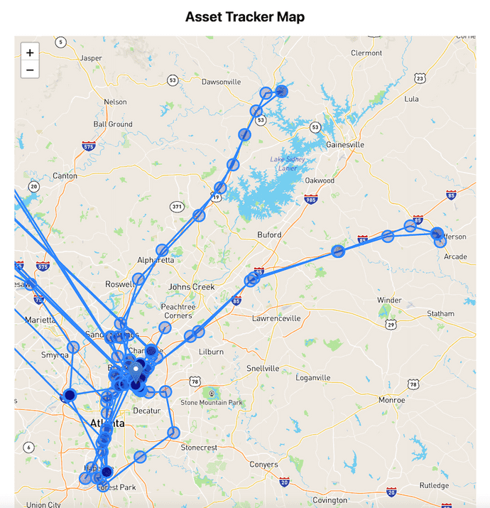 React-Leaflet map rendering the asset tracker's location