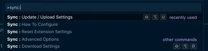 Access Setting Sync from VS Code command palette