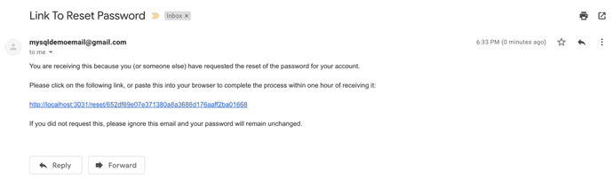 Password reset email