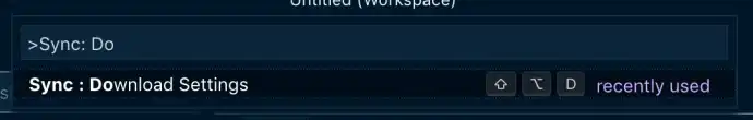 Settings Sync download settings option in VS Code command palette