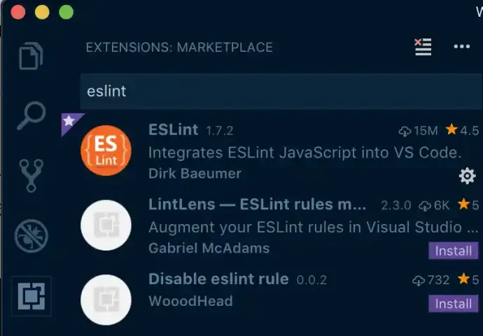 ESLint extension in VS Code