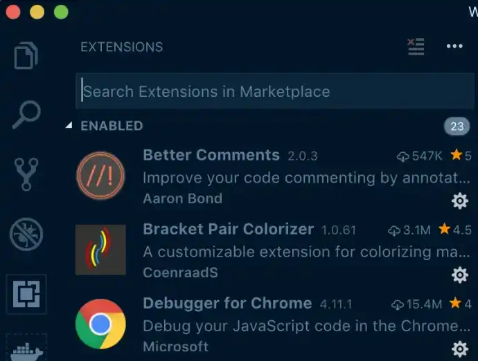 VS Code marketplace extension tab