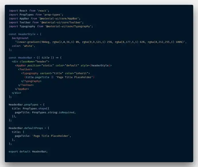 Code snippet of the header bar after fixing the ESLint errors