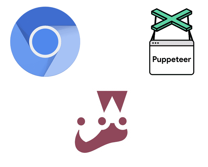 Logos of Chrome, Puppeteer, and Jest