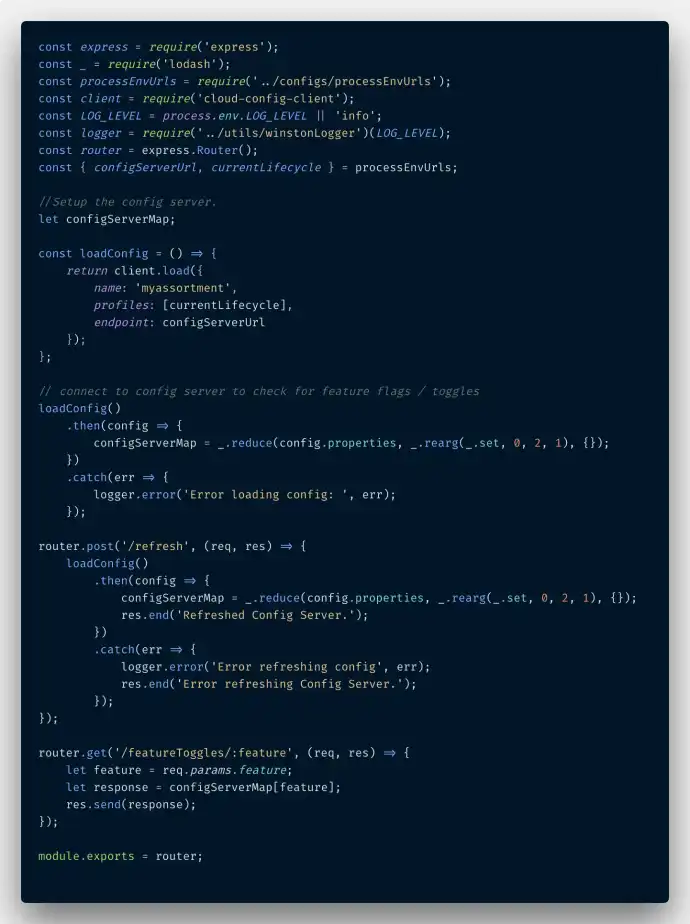 Node configServer.js file code to handle config server logic