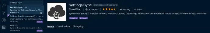 Settings Sync extension in VS Code