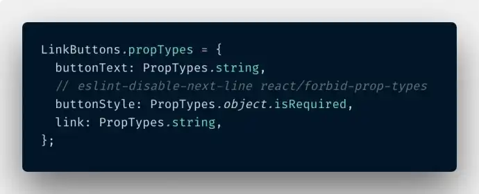 Code snippet of the link button props