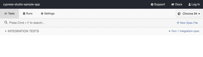 Screenshot of the tests inside of the Cypress Test Runner