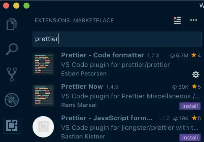 Prettier extension in VS Code