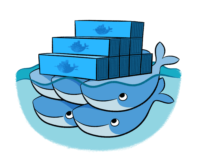 Docker mascot Moby Dock holding Docker containers