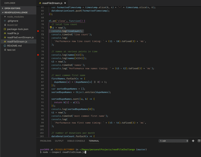 Debug breakpoints example in VS Code