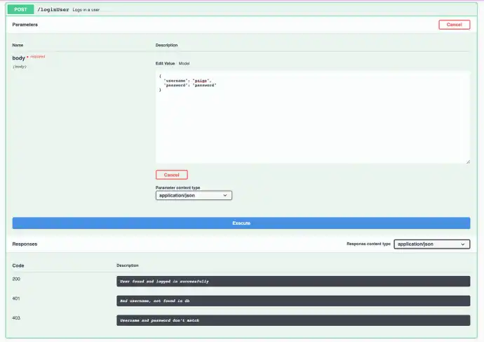 Swagger registerUser route